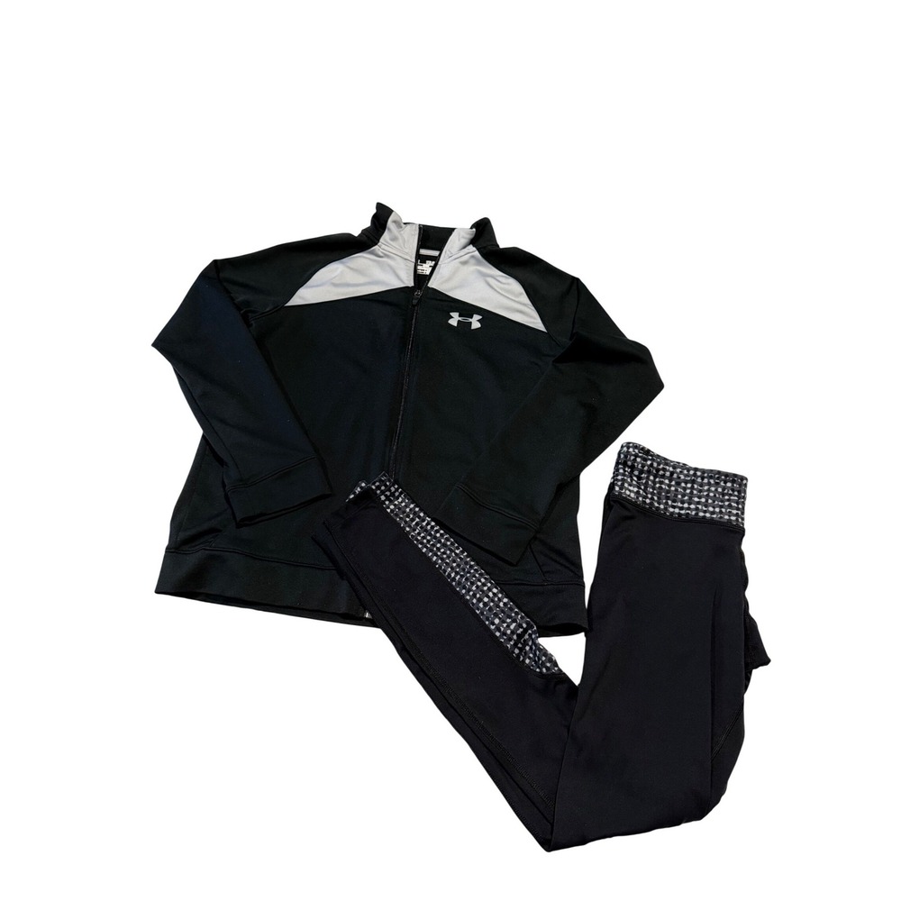Under Armour‎ Girls Tracksuit Set Black White Zip Jacket Leggings Youth XL YXL